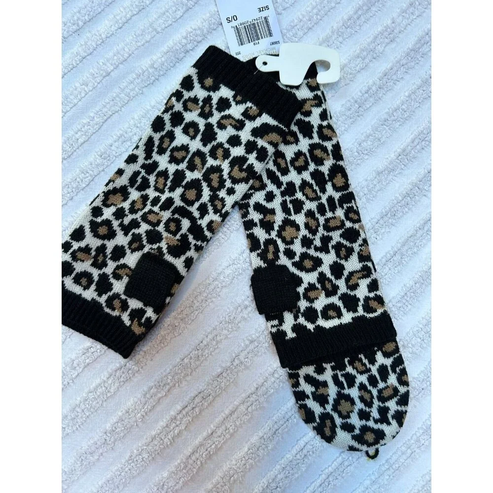 New MICHAEL Michael Kors Fold Over Thumbhole Cuffs Sporty Leopard Arm Warm OS
